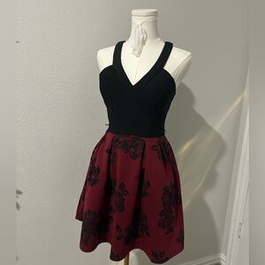 Black and Burgundy Floral Mini Dress